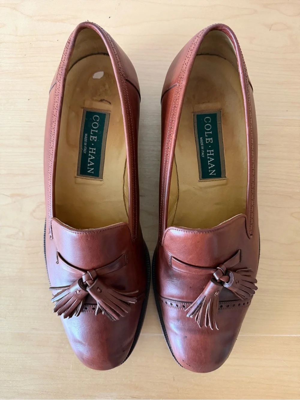 VTG Cole Haan Brown Leather Tassel Loafer Shoes 10 US Made in Italy